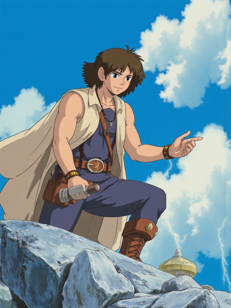 Ghibli style thunder warrior storm temple
