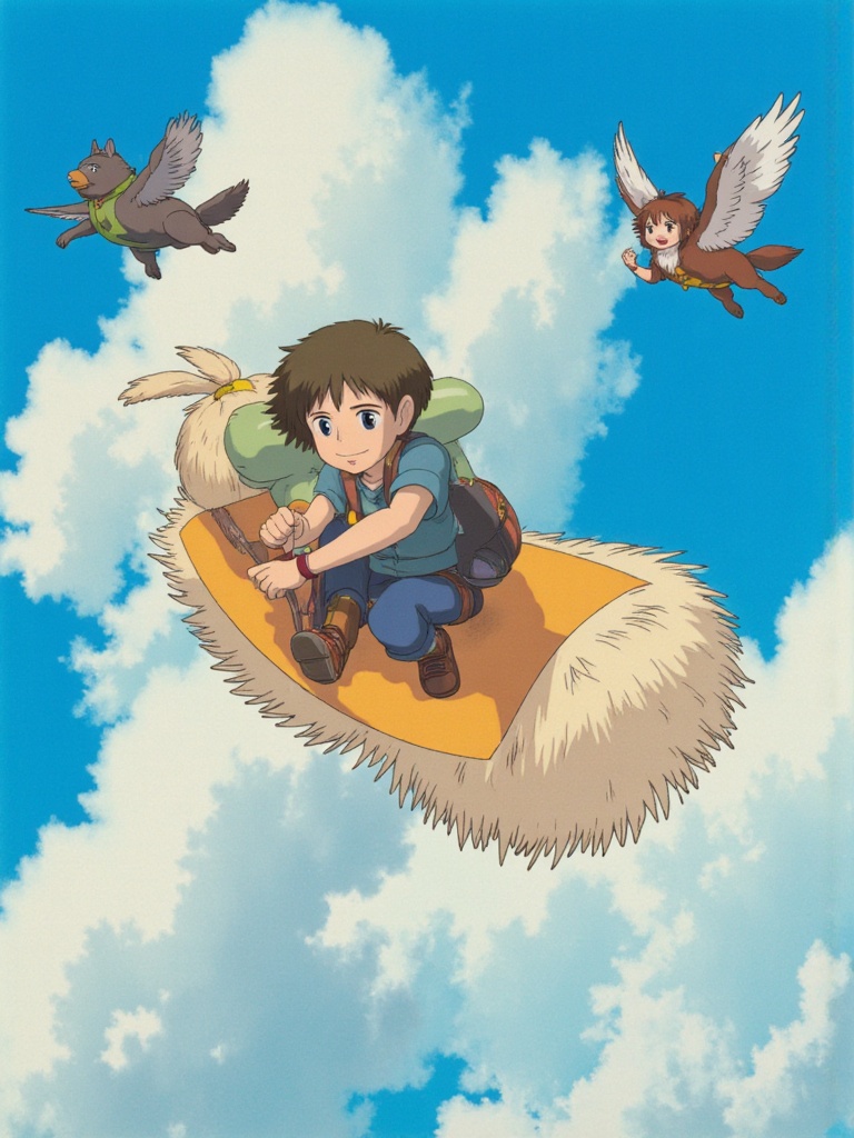 Ghibli style wind rider flying carpet